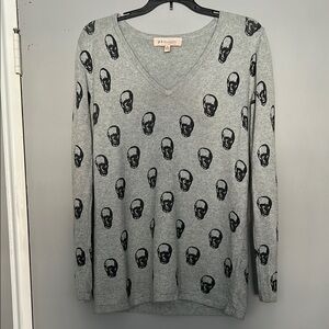 Philosophy Gray V-Neck Sweater with Skull Print